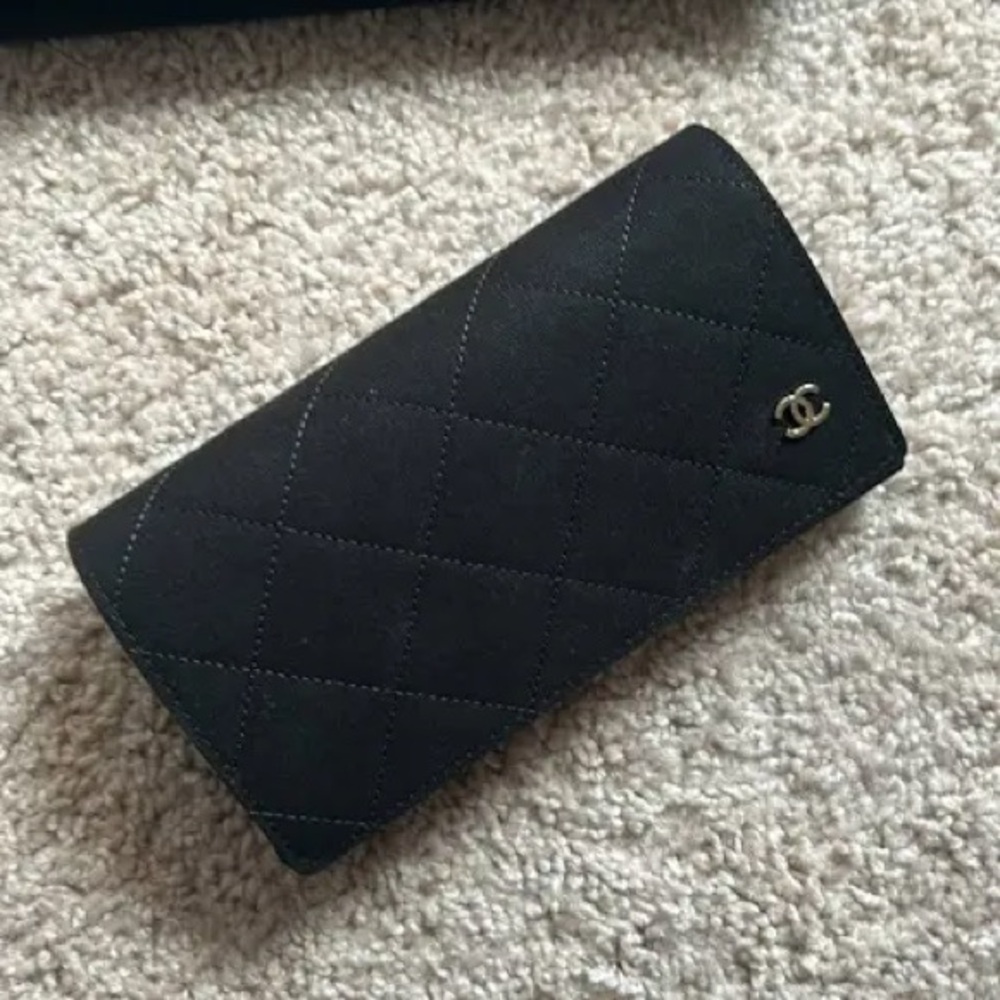 CHANEL Black Quilted Velvet Clutch with Gold CC Emblem
